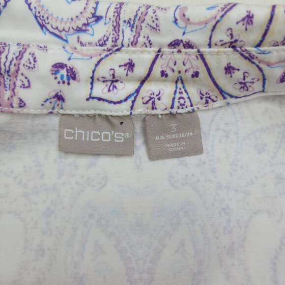 Chicos Paisley Button-Up Blazer Jacket Womens Size 3 16/18 Long Sleeve Stretch - Picture 2 of 15